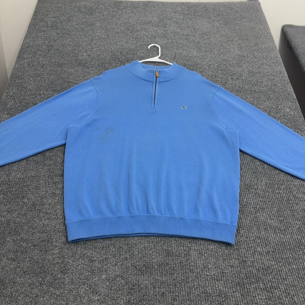 Vineyard Vines Sweater Mens XL Blue Cotton Quarter Zip Mock Neck Preppy Style